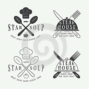 Set of vintage restaurant logo, badge and emblem with spoons, forks and knifes