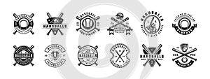 Set of vintage retro baseball game sport emblem, logo, badge, label. mark, poster or print. Monochrome Graphic Art. Vector