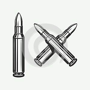 Set of vintage retro bullets. Can be used for logo, emblem, badge, poster design. Line woodcut style.