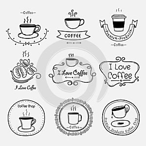 Set Of Vintage Retro Coffee Labels. Retro Elements For Calligraphic Designs.