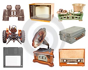 Set of vintage and retro items