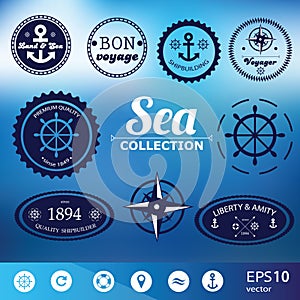 Set of vintage retro nautical badges, labels and icons