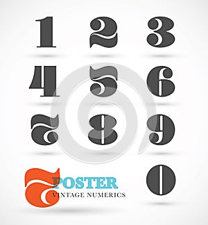 Set of vintage and retro numeric font numbers for abstract art