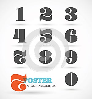 Set of vintage and retro numeric font numbers for abstract art photo