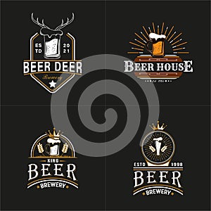 Set of Vintage Retro Style for Beer House or Brewery Logo. With shining beer glass icon. Premium and Luxury Design