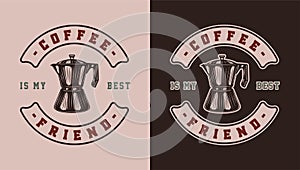 Set of vintage retro style coffee emblems, logos, badges. Can be used like poster or print. Monochrome Graphic Art. Vector