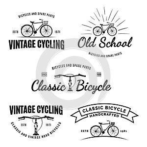 Set of vintage road bicycle labels, emblems, badges or logos.