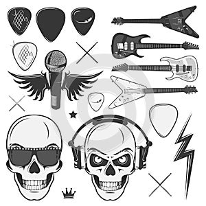 Set of vintage rock and roll design elements for emblems