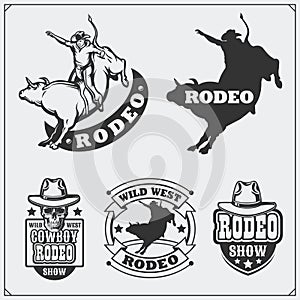 Set of vintage rodeo labels, badges, emblems and designed elements.