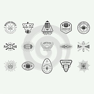 Set of vintage rugby and american football labels, emblems, badges and logo.