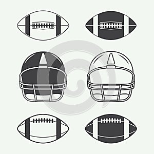 Set of vintage rugby and american football labels, emblems, logo