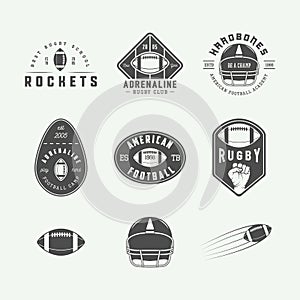 Set of vintage rugby and american football labels, emblems and logos