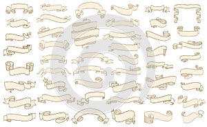 set of vintage scrolls ribbons on white. old blank banners vector illustration