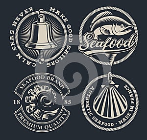 Set of vintage seafood illustration on the dark background.