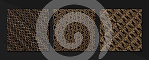 Set of Vintage seamless damask pattern and elegant floral elements in dark black and gold