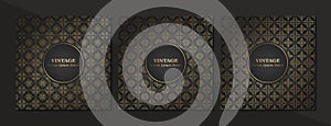 Set of Vintage seamless damask pattern and elegant floral elements in dark black and gold