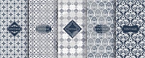 Set of Vintage seamless damask pattern. Template greeting card, invitation and advertising banner, brochure.