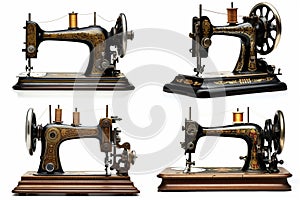 set vintage sewing machine isolated on white background