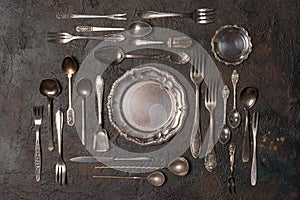 Set of vintage silver cutlery or tableware