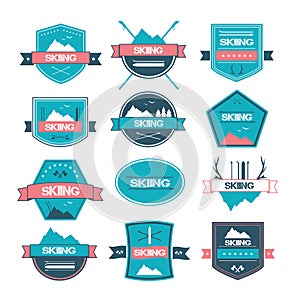 Set of vintage skiing labels, logos and design elements