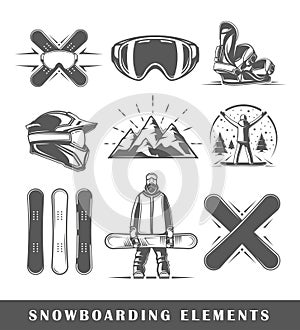 Set of vintage snowboarding labels