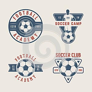 Set of vintage soccer or football logo, emblem, badge.