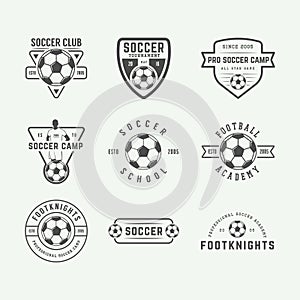 Set of vintage soccer or football logo, emblem, badge.