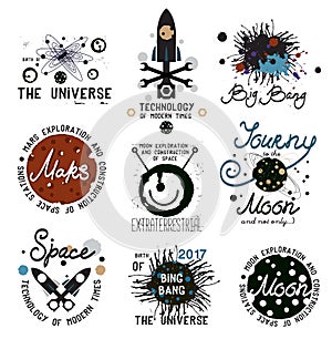 Set of vintage space and study the universe design elements