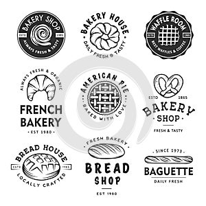 Set of vintage style bakery shop labels, badges, emblems and logo