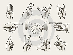 Set of vintage style hand gestures