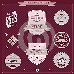 Set of Vintage styled design Hipster icons. Vector background