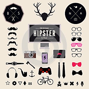 Set of Vintage styled design Hipster icons. Vector illustration background