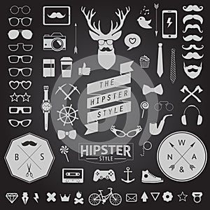 Set of vintage styled design hipster icons. Vector signs and symbols templates