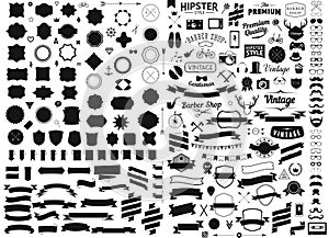 Set of vintage styled design hipster icons Vector signs and symbols templates phone, gadgets, sunglasses, mustac photo