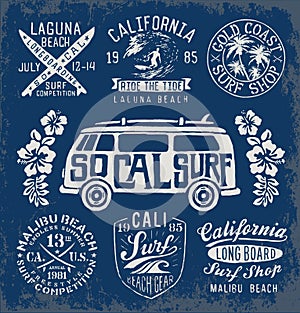 Set of Vintage Surfing Graphics and Emblems