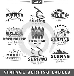 Set of vintage surfing labels