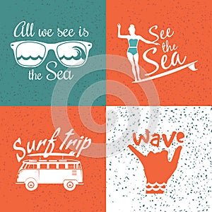 Set of vintage surfing logos.