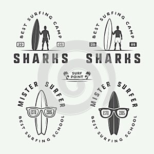 Set of vintage surfing logos, emblems, badges, labels