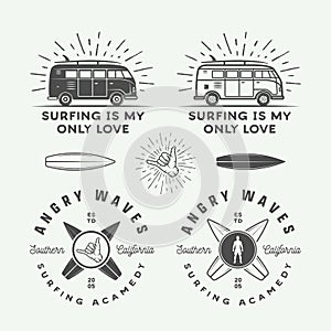Set of vintage surfing logos, emblems, badges, labels