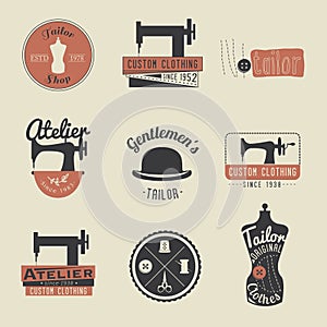 Set of vintage tailor labels, emblems and design elements. Retro