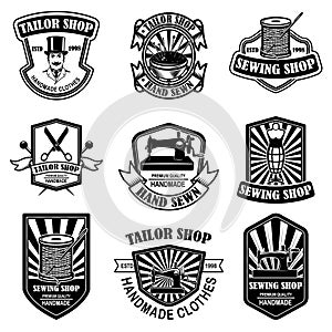 Set of vintage tailor shop emblems. Design elements for logo, label, sign, badge