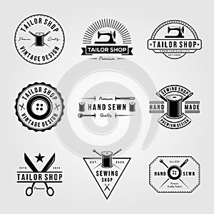 Set of vintage tailor shop sewn logo vector hand made illustration