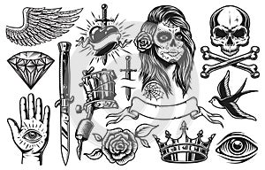 Set of vintage tattoo elements