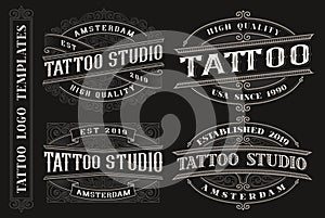 Set of vintage tattoo emblems, logos, badges.