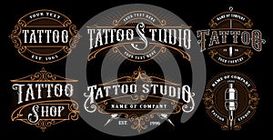 Set of vintage tattoo emblems. photo