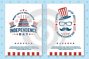Set of Vintage 4th of july poster, flyer, template, card, fourth of July felicitation classic postcard. Independence day