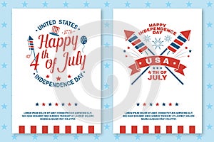 Set of Vintage 4th of july poster, flyer, template, card, fourth of July felicitation classic postcard. Independence day