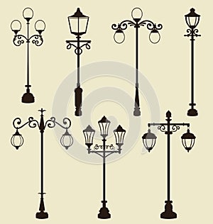 Set of vintage various ornamental streetlamps