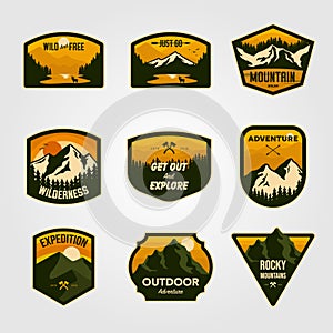 Set of vintage vector mountain outdoor adventure logo emblem illustration designs