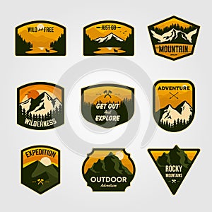 Set of vintage vector mountain outdoor adventure logo emblem illustration designs photo